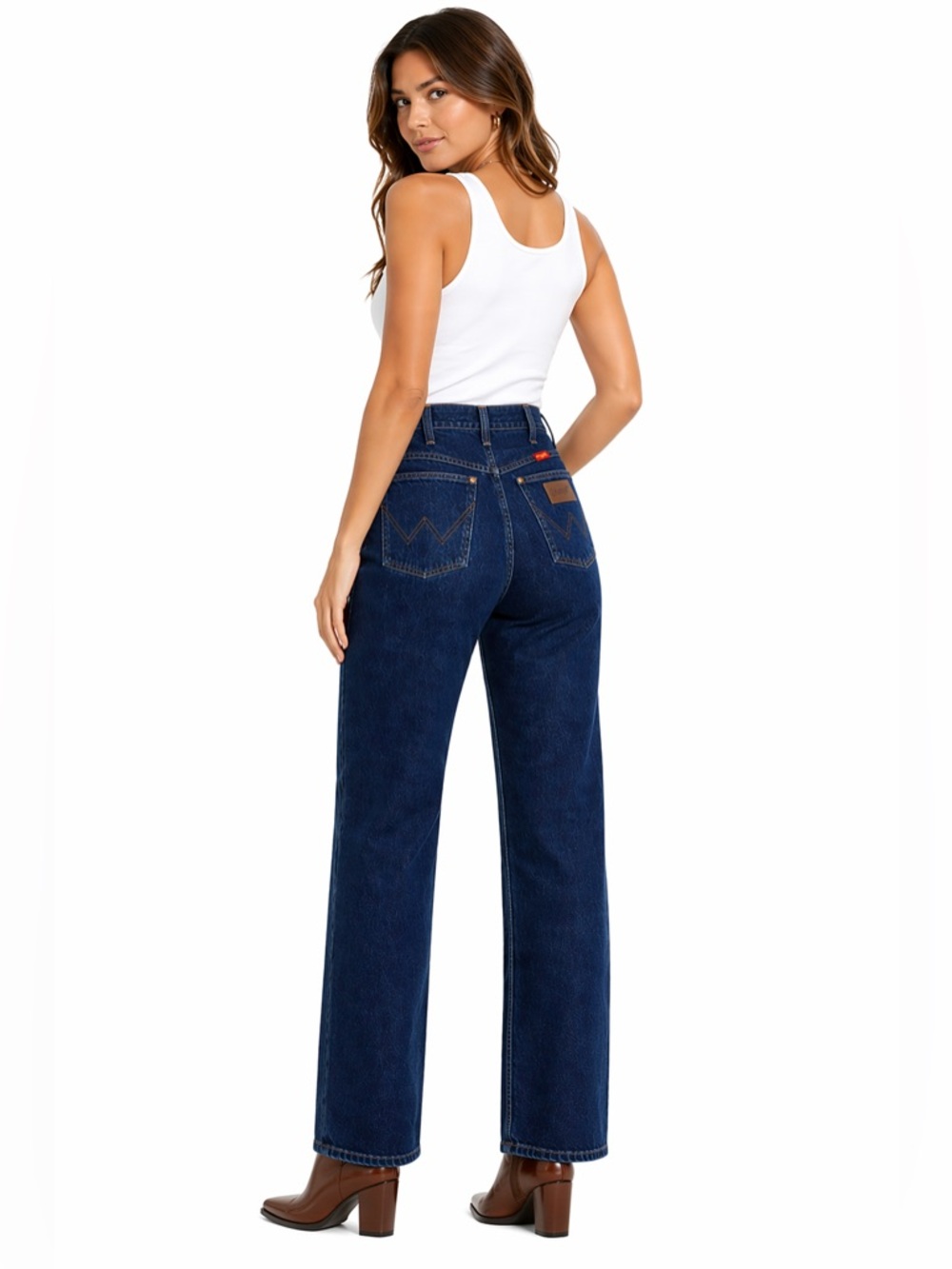 Wrangler Women's Cowboy Cut Size 11 x 34 Dark‎ Blue Straight-Leg Jeans